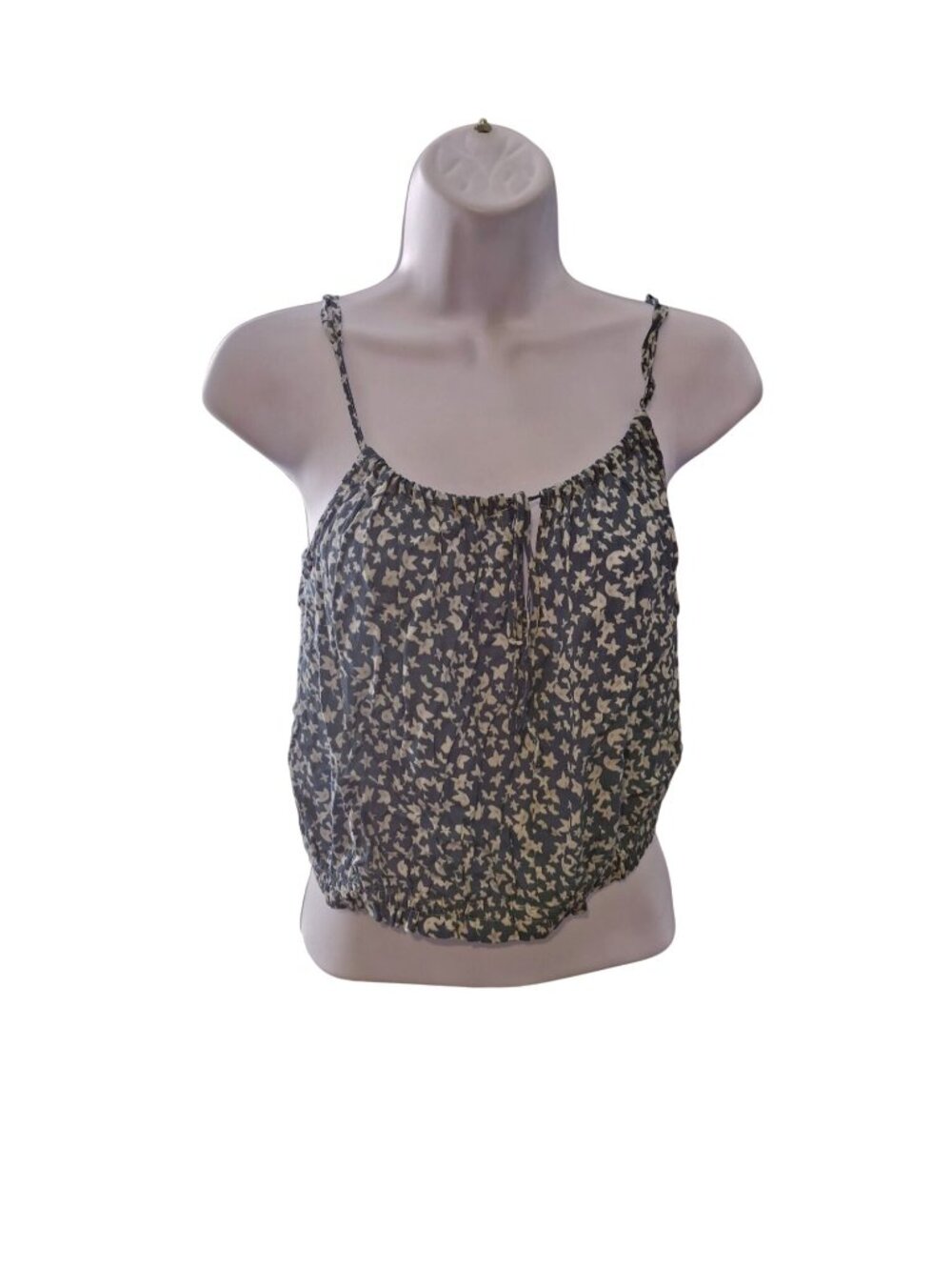 Weekend LA Floral Cami Tank Top Small Teal Boho Tie Neck Festival Casual Chic